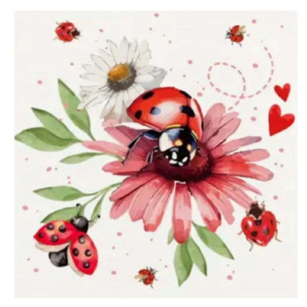 Set of 20 Assorted Ladybug Floral Luncheon Paper Napkins (5 ea of 4 Designs)
